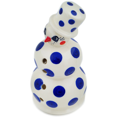 Polish Pottery Snowman Candle Holder 6&quot; Blue Polka Dot Beauty