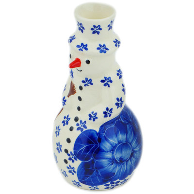 Polish Pottery Snowman Candle Holder 6&quot; Divine Cobalt UNIKAT