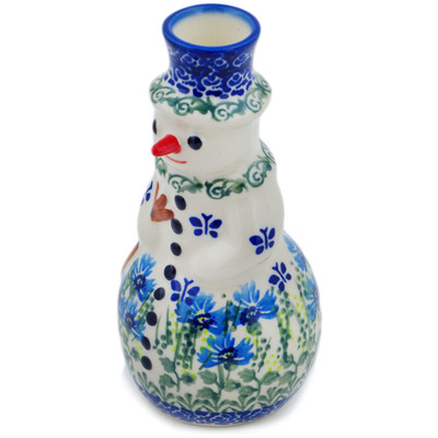 Polish Pottery Snowman Candle Holder 6&quot; Fresh Flora