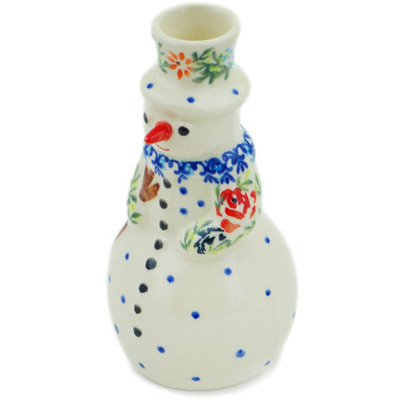 Polish Pottery Snowman Candle Holder 6&quot; Rose Garden UNIKAT