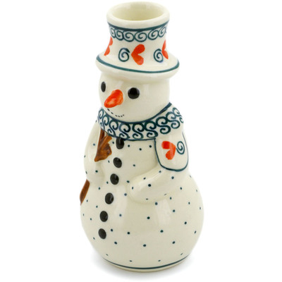 Polish Pottery Snowman Candle Holder 6&quot; Swirled Heart