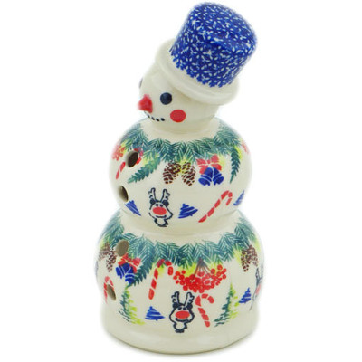 Polish Pottery Snowman Candle Holder 6&quot; Winter Sights UNIKAT