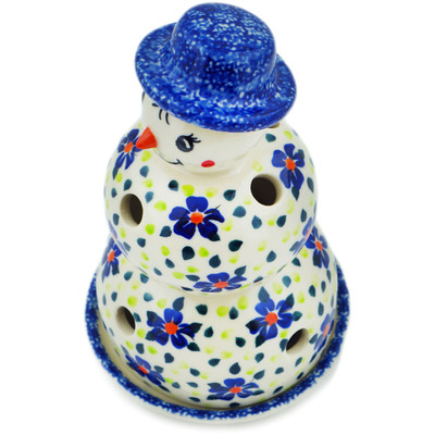 Polish Pottery Snowman Candle Holder 7&quot; Hope Flowes UNIKAT