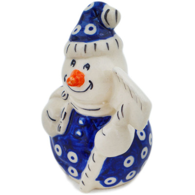 Polish Pottery Snowman Figurine 3&quot; Blue Eyes