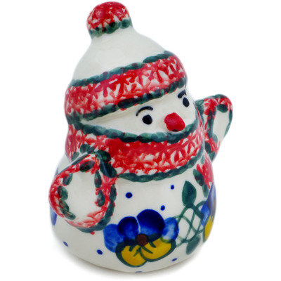 Polish Pottery Snowman Figurine 3&quot; Indigo Dream