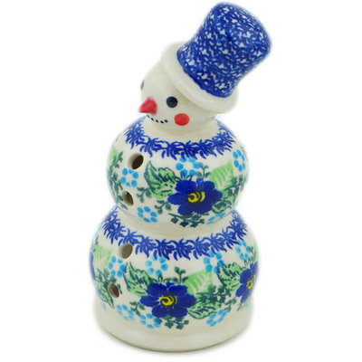 Polish Pottery Snowman Figurine 6&quot; Blue Floral Day UNIKAT