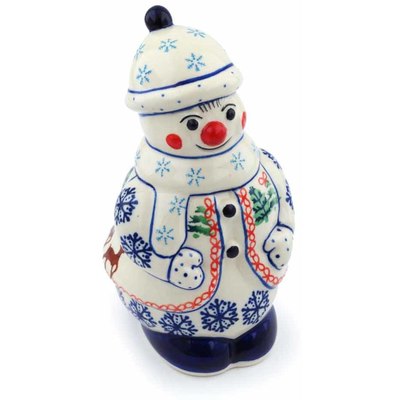 Polish Pottery Snowman Figurine 7&quot; Christmas Fesitval