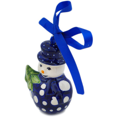 Polish Pottery Snowman Ornament 4&quot; Amplify UNIKAT