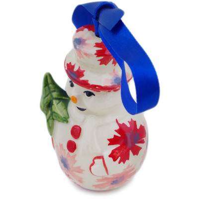 Polish Pottery Snowman Ornament 4&quot; Blossom Radiance UNIKAT