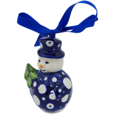 Polish Pottery Snowman Ornament 4&quot; Blue Eye Scatter UNIKAT