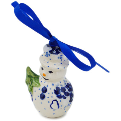 Polish Pottery Snowman Ornament 4&quot; December&#039;s Blooms UNIKAT