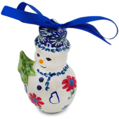 Polish Pottery Snowman Ornament 4&quot; Full Blossom