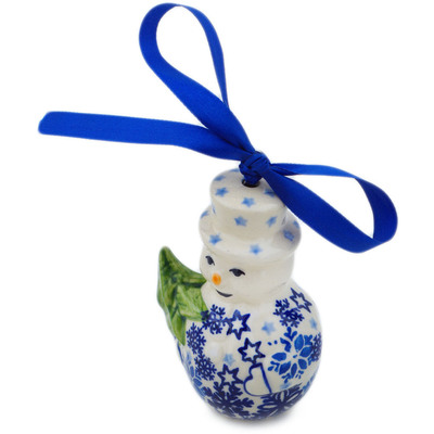 Polish Pottery Snowman Ornament 4&quot;