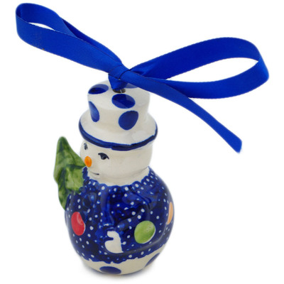 Polish Pottery Snowman Ornament 4&quot; Lights In The Sky