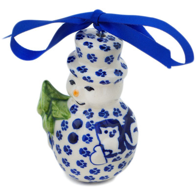 Polish Pottery Snowman Ornament 4&quot; Meow