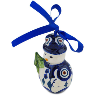 Polish Pottery Snowman Ornament 4&quot; Peacock