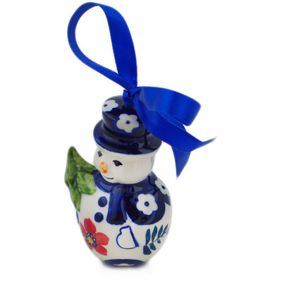 Polish Pottery Snowman Ornament 4&quot; Poppies And Ferns