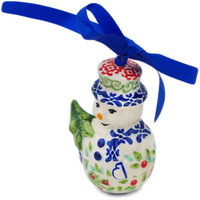 Polish Pottery Snowman Ornament 4&quot; Precious Pentas UNIKAT