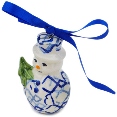 Polish Pottery Snowman Ornament 4&quot; Pulse UNIKAT