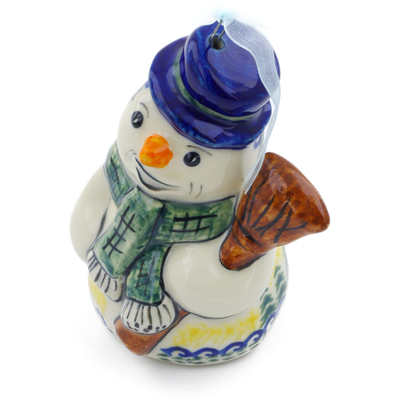 Polish Pottery Snowman Ornament 4&quot; Reindeer Wreath UNIKAT