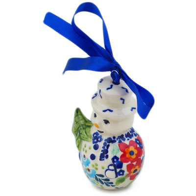 Polish Pottery Snowman Ornament 4&quot; Vibrant Hanging Garden UNIKAT