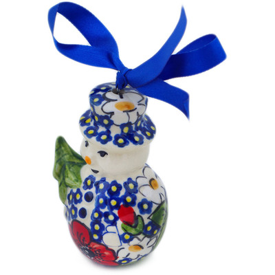 Polish Pottery Snowman Ornament 4&quot; Vivid Garden UNIKAT