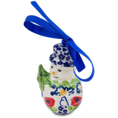 Polish Pottery Snowman Ornament 4&quot; Wild Poppies UNIKAT