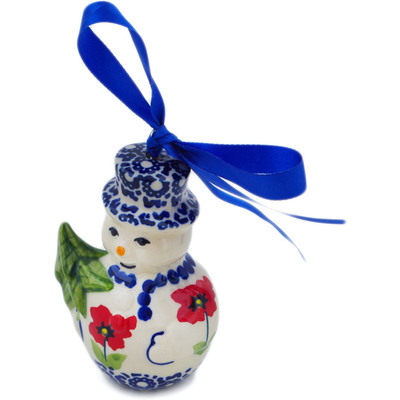 Polish Pottery Snowman Ornament 4&quot; Wind-blown Poppies