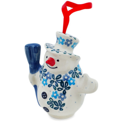 Polish Pottery Snowman Ornament With Bell 4&quot; Daisy Rings