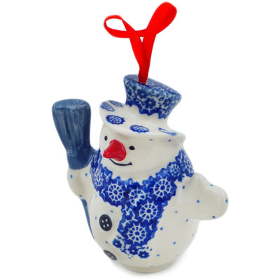 Polish Pottery Snowman Ornament With Bell 4&quot; Ship Wheels