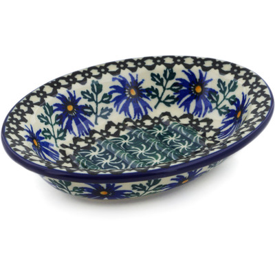 Polish Pottery Soap Dish 5&quot; Blue Chicory
