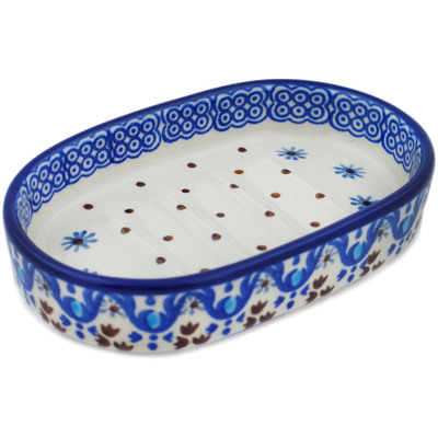 Polish Pottery Soap Dish 5&quot; Blue Ice