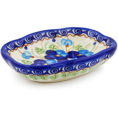 Polish Pottery Soap Dish 5&quot; Blue Pansy