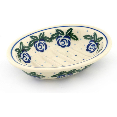 Polish Pottery Soap Dish 5&quot; Blue Rose