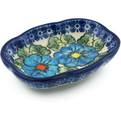 Polish Pottery Soap Dish 5&quot; Bold Blue Poppies UNIKAT