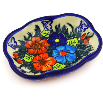 Polish Pottery Soap Dish 5&quot; Butterfly Splendor