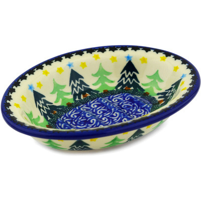 Polish Pottery Soap Dish 5&quot; Christmas Evergreen