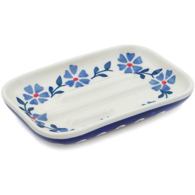 Polish Pottery Soap Dish 5&quot; Peacock Forget-me-not