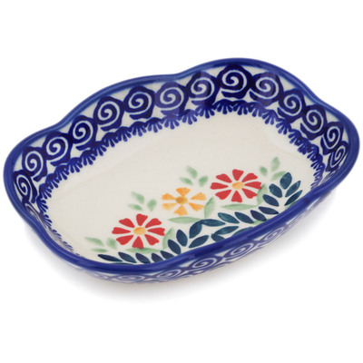 Polish Pottery Soap Dish 5&quot; Wave Of Flowers