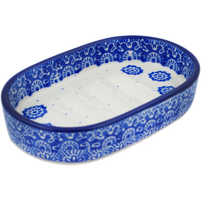 Polish Pottery Soap Dish 5&quot; Winter Frost