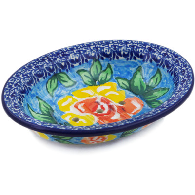 Polish Pottery Soap Dish 6&quot; Matisse Flowers Golden UNIKAT