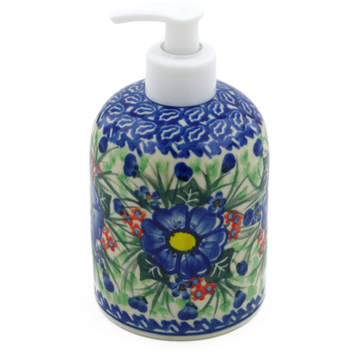 Polish Pottery Soap Dispenser 5&quot; Blue Bud Delight UNIKAT