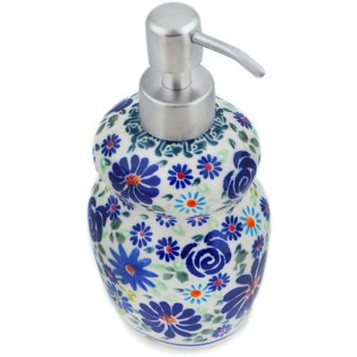 Polish Pottery Soap Dispenser 6&quot; Blue Summer Garden