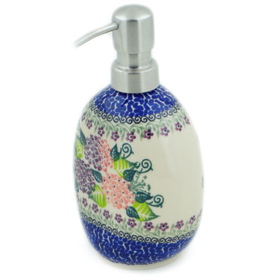 Polish Pottery Soap Dispenser 6&quot; Happy Hydrangea UNIKAT