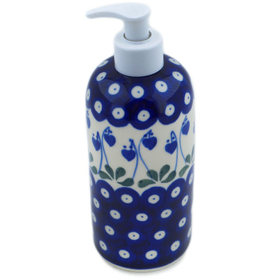 Polish Pottery Soap Dispenser 7&quot; Bleeding Heart Peacock