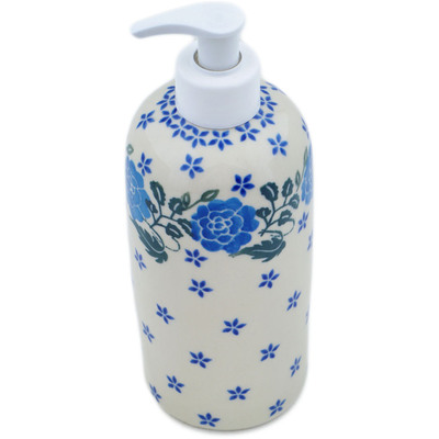 Polish Pottery Soap Dispenser 7&quot; Blue Camellia