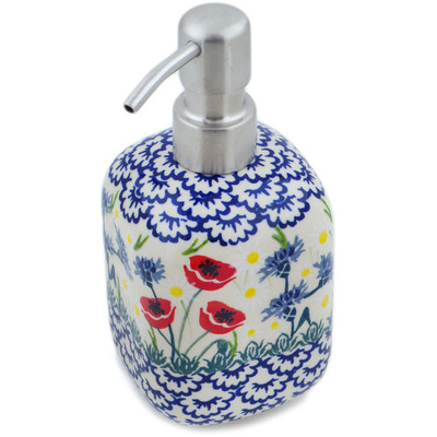 Polish Pottery Soap Dispenser 7&quot; Poppies And Cornflowers UNIKAT