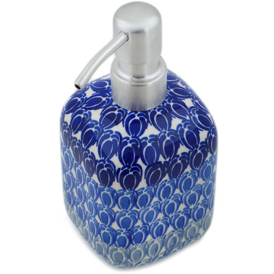 Polish Pottery Soap Dispenser 7&quot; Retro Blue Tulips