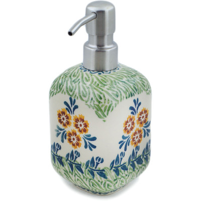 Polish Pottery Soap Dispenser 7&quot; Three Lillies UNIKAT