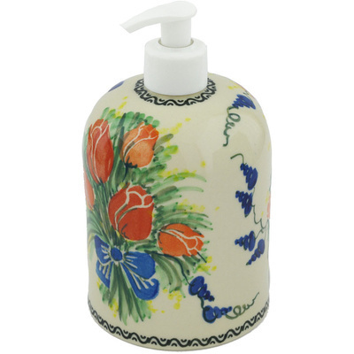 Polish Pottery Soap Dispenser 7&quot; Tulip Bouquet UNIKAT